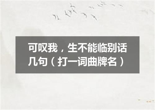 可叹我，生不能临别话几句（打一词曲牌名）